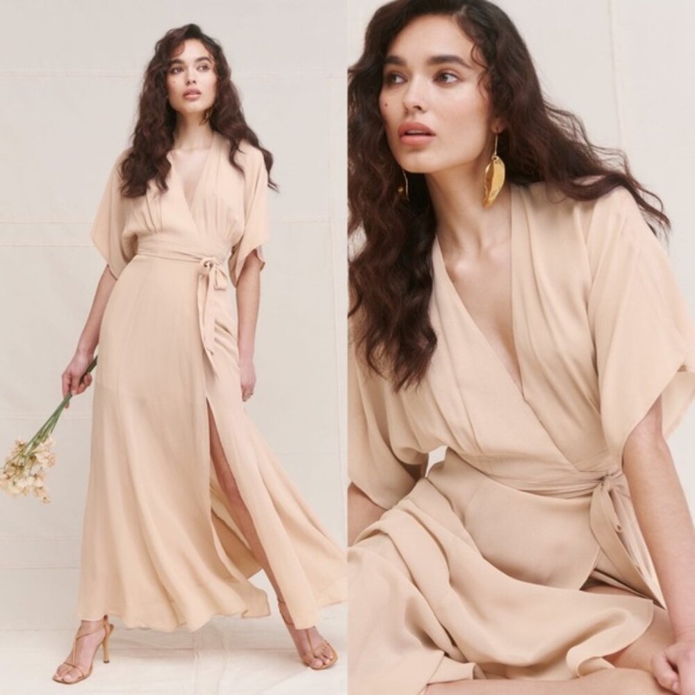 NWT Reformation Cream Winslow Maxi Wrap Kimono Dress - Picture 1 of 12